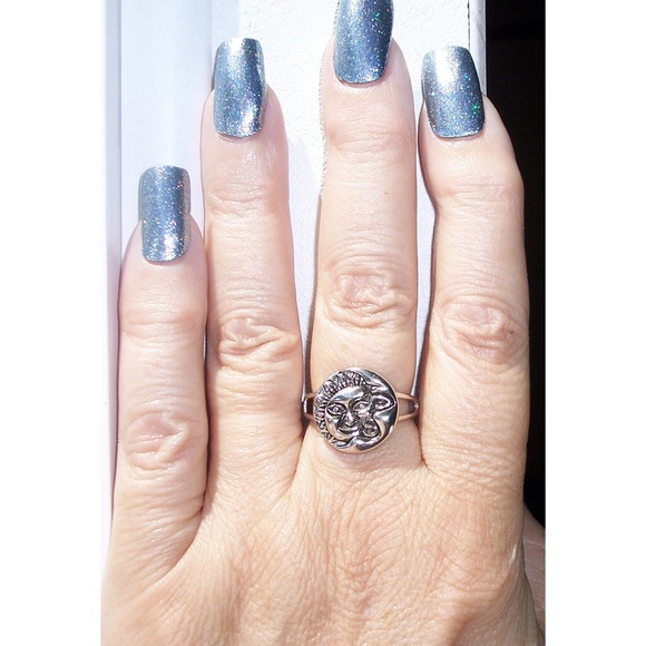 925 STERLING SILVER Sun & Moon High Polished Ring - Picture 2 of 16